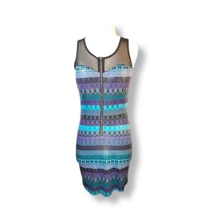 Dress Swoon Women Vegan Snakeskin Sheer Zipper Dance Party Built-in Bra Dress S